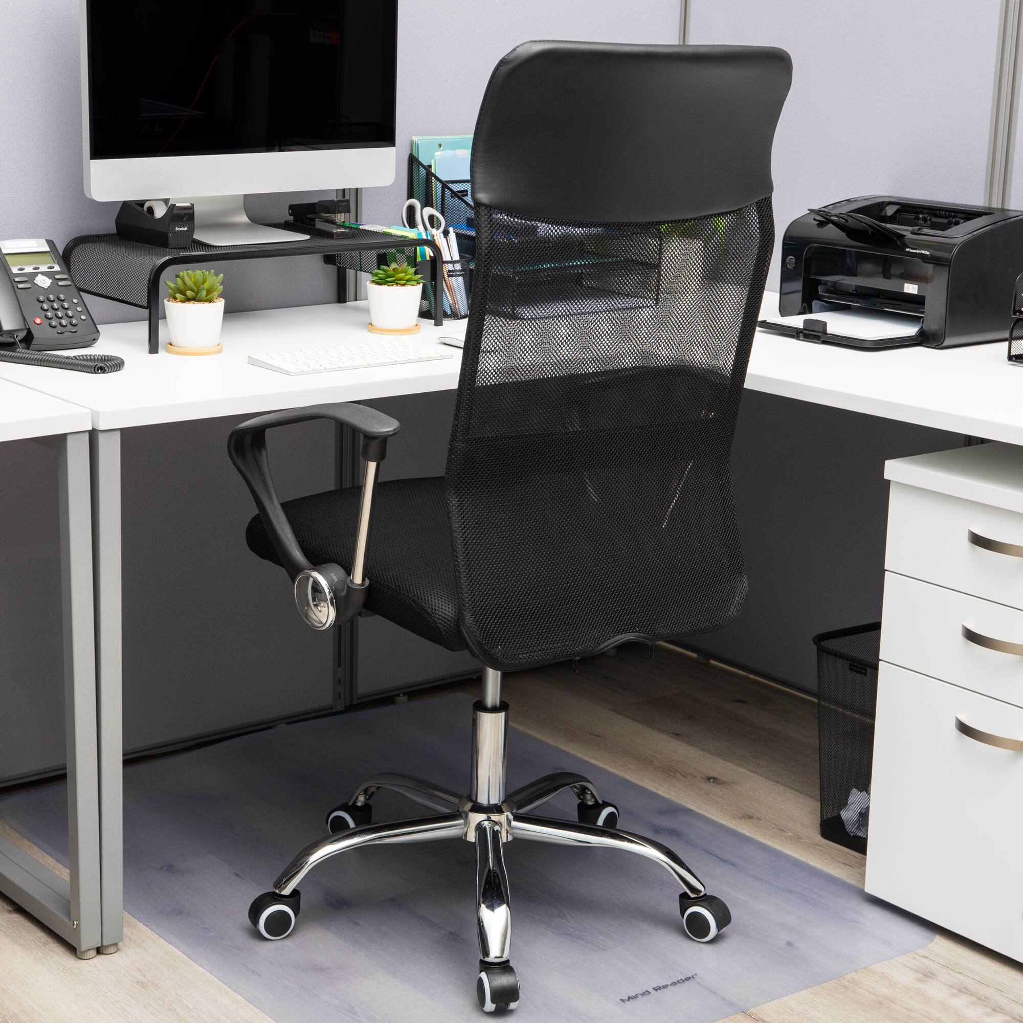 Mind Reader Office Chair with Wheels, Height Adjustable, Desk Chair, Office, 25.5"L x 21"W x 42.5-47"H, Black